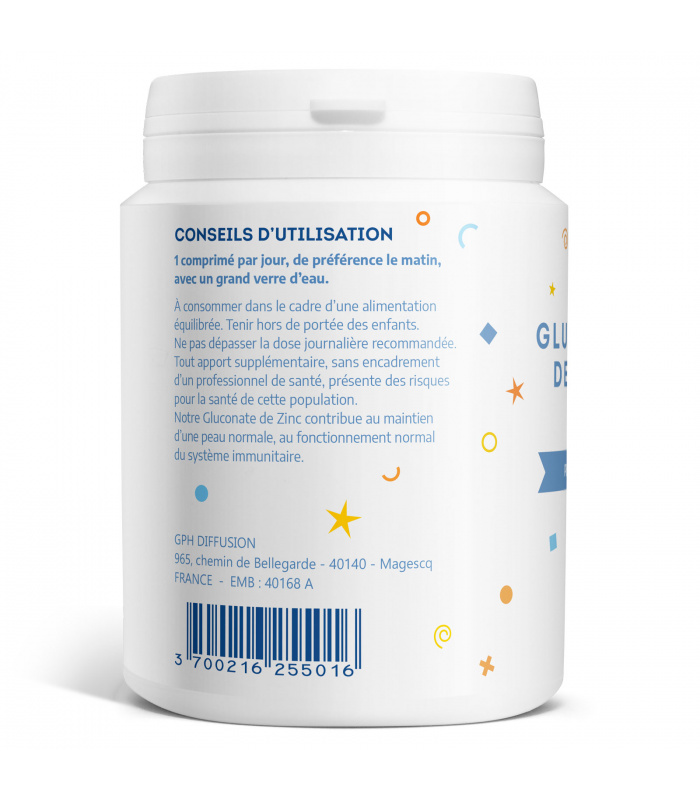 gluconate de zinc 15 mg 200 comprimés peau système immunitaire